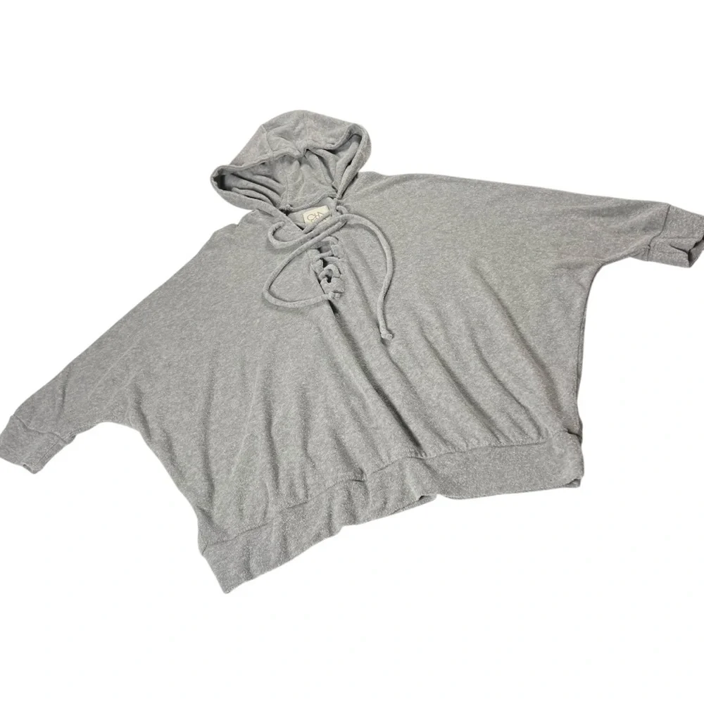 Chaser Love Cloth Lace Up Oversized Gray Dolman Sleeve Hoodie Large
